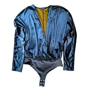 Blue navy velvet long sleeve bodysuit from Dynamite Size Small